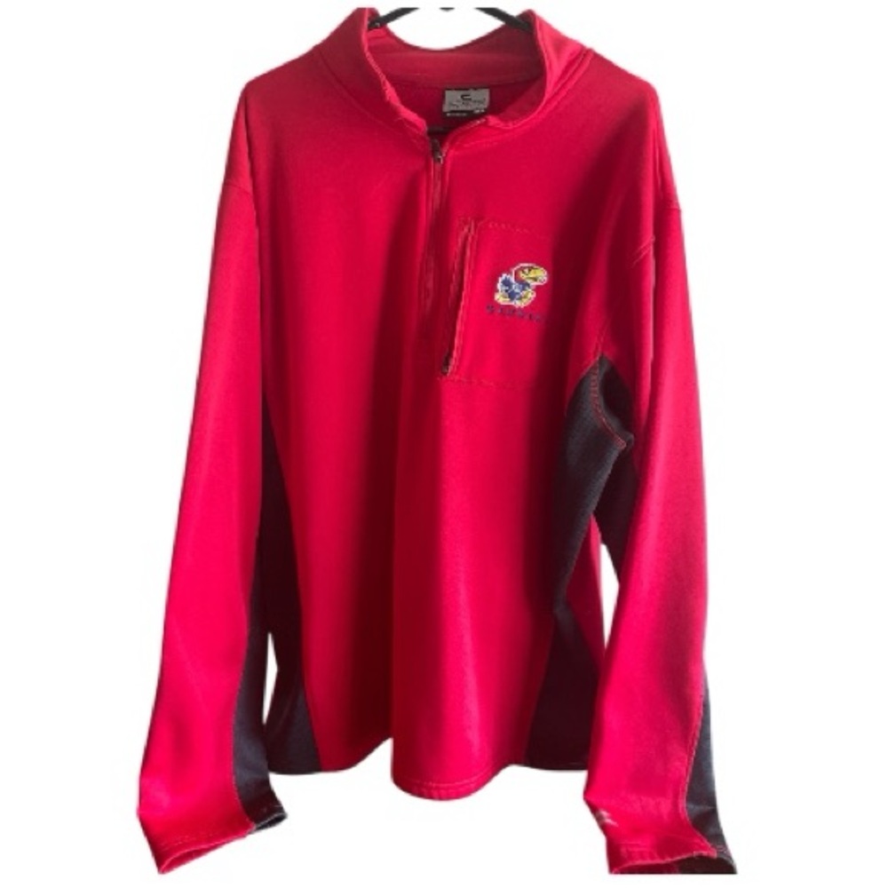 Colosseum Kansas Jayhawks Red Quarter Zip Fleece Pullover Mens XXL Rock Chalk